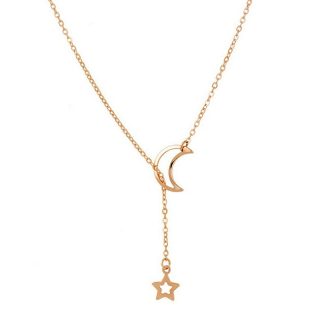 Simple Moon Star Lariat Necklace Jewelry Womens Gold Silver Choker Necklace 